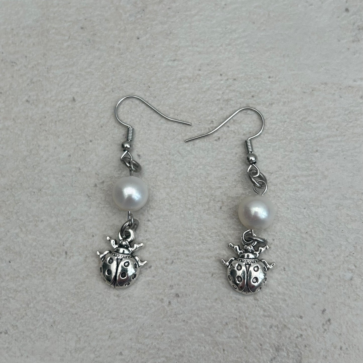 Ladybug freshwater pearl charm earrings
