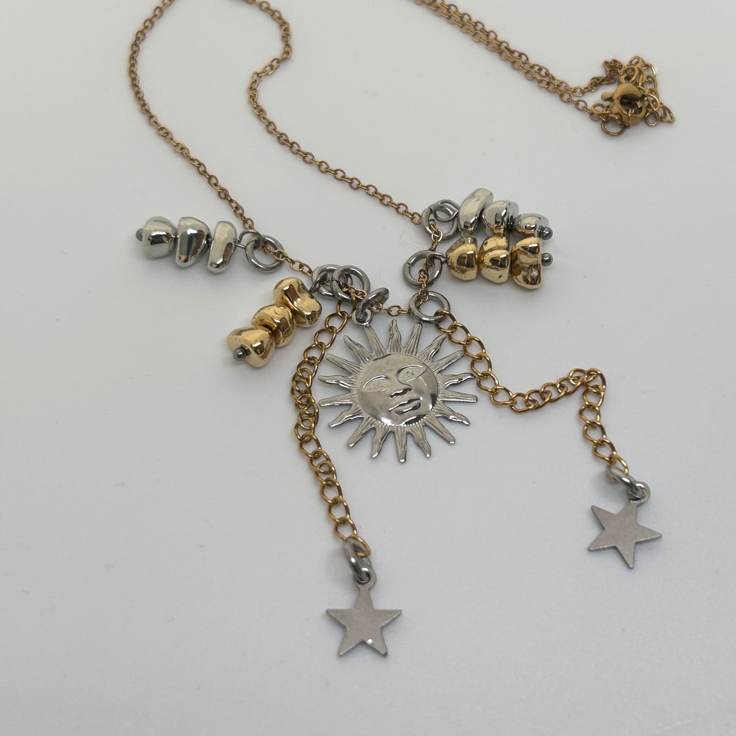Silver sun mixed metal necklace