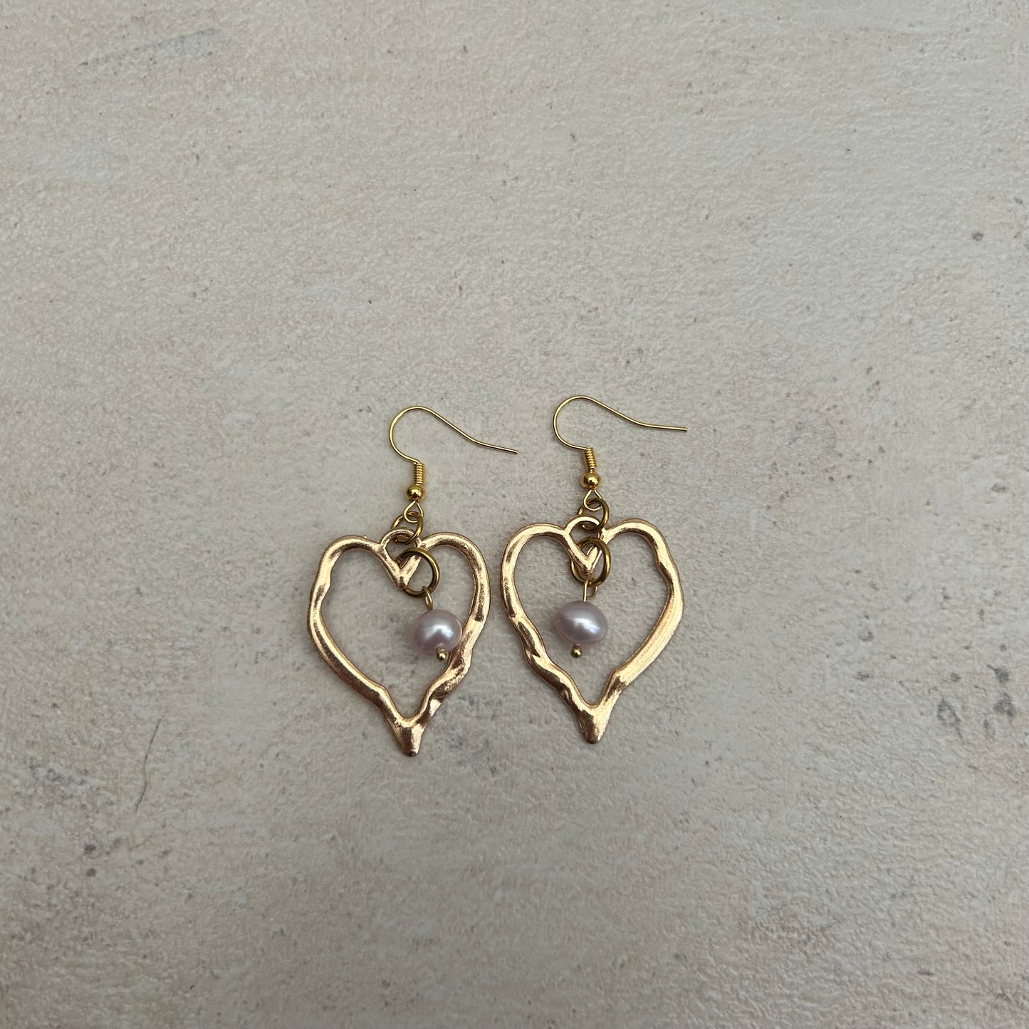 Gold heart pearl droplet earrings