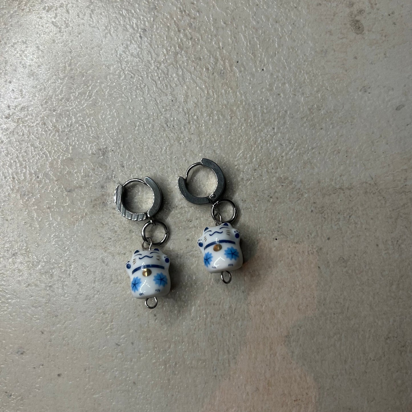 Ceramic cat stainless steel earrings