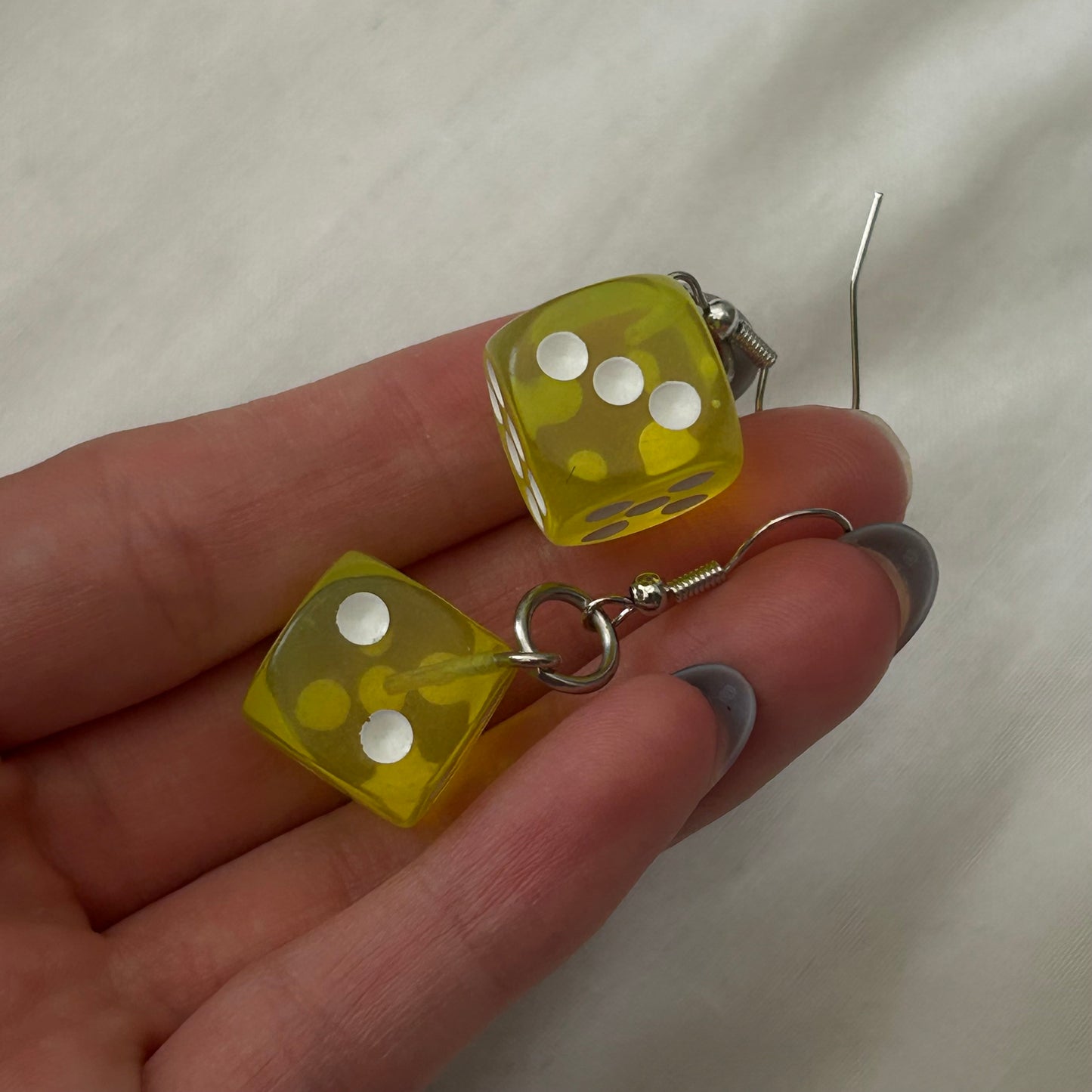 Fluorescent yellow dice earrings