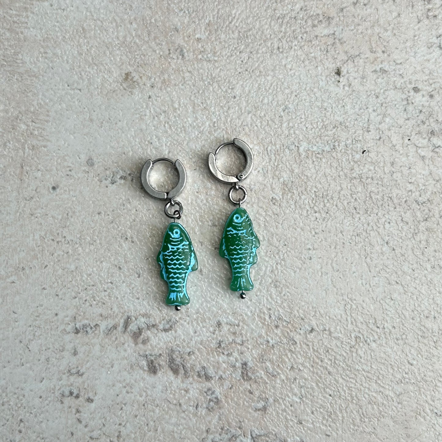 Blue dark green fish earrings