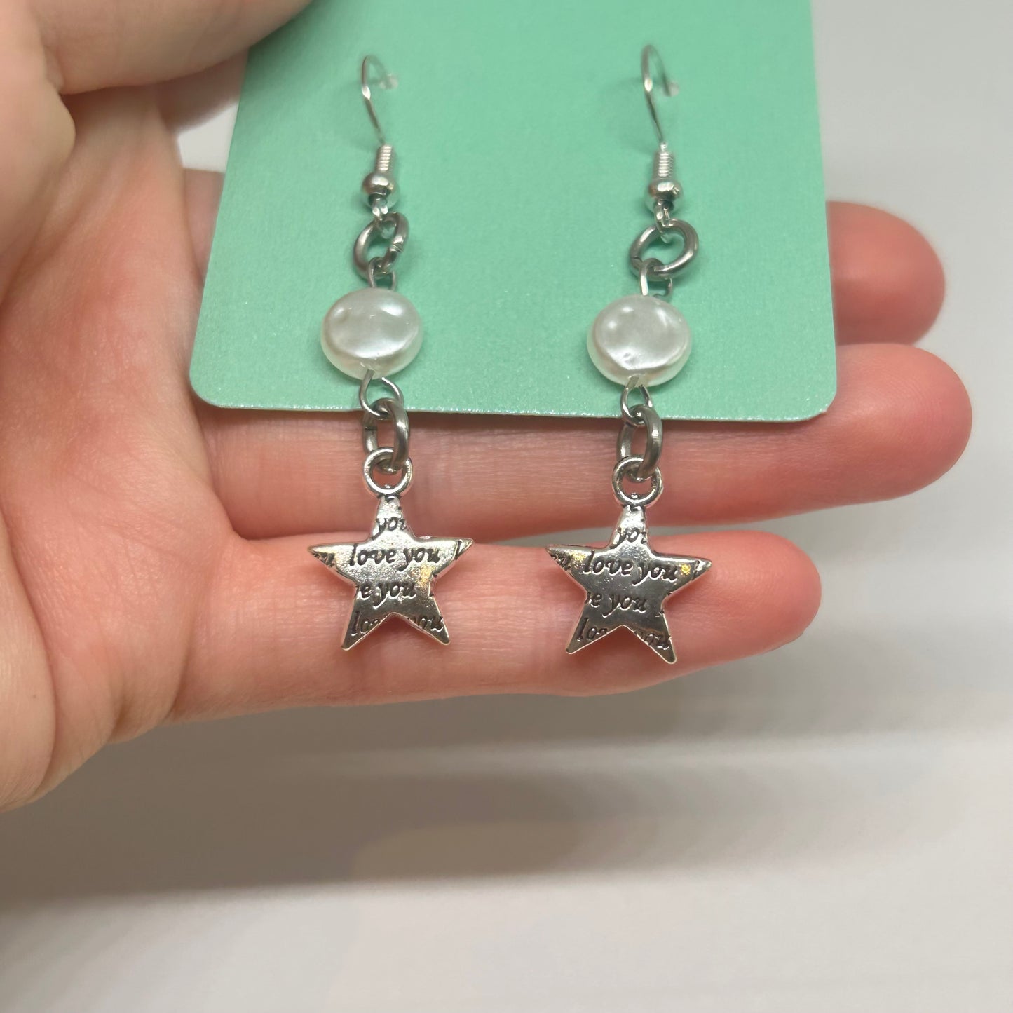 Love you star & faux pearl earrings