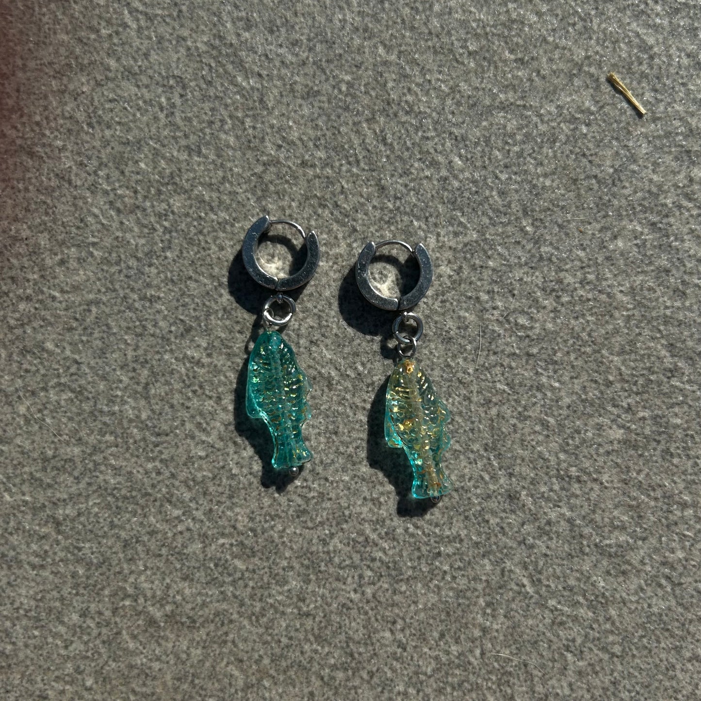 jelly teal fish earrings