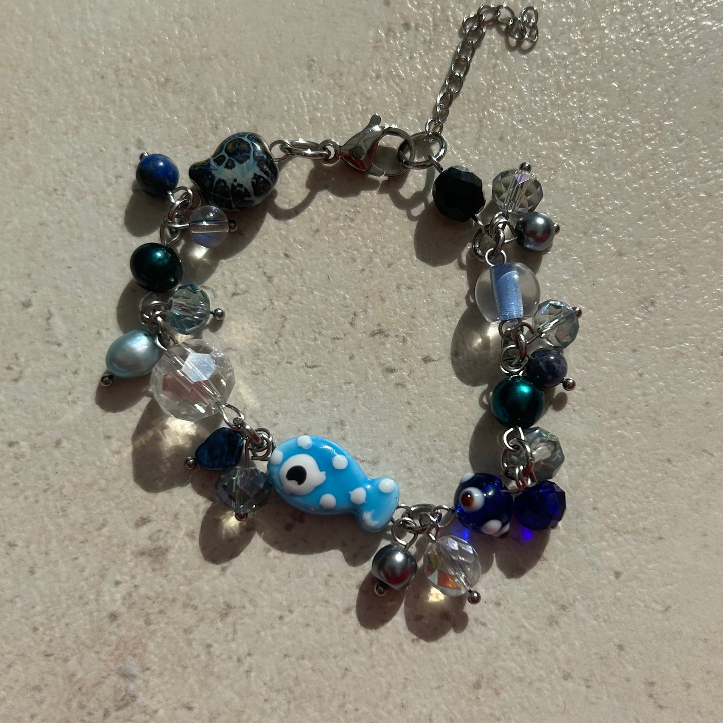 Blue ceramic polka dot fish bracelet