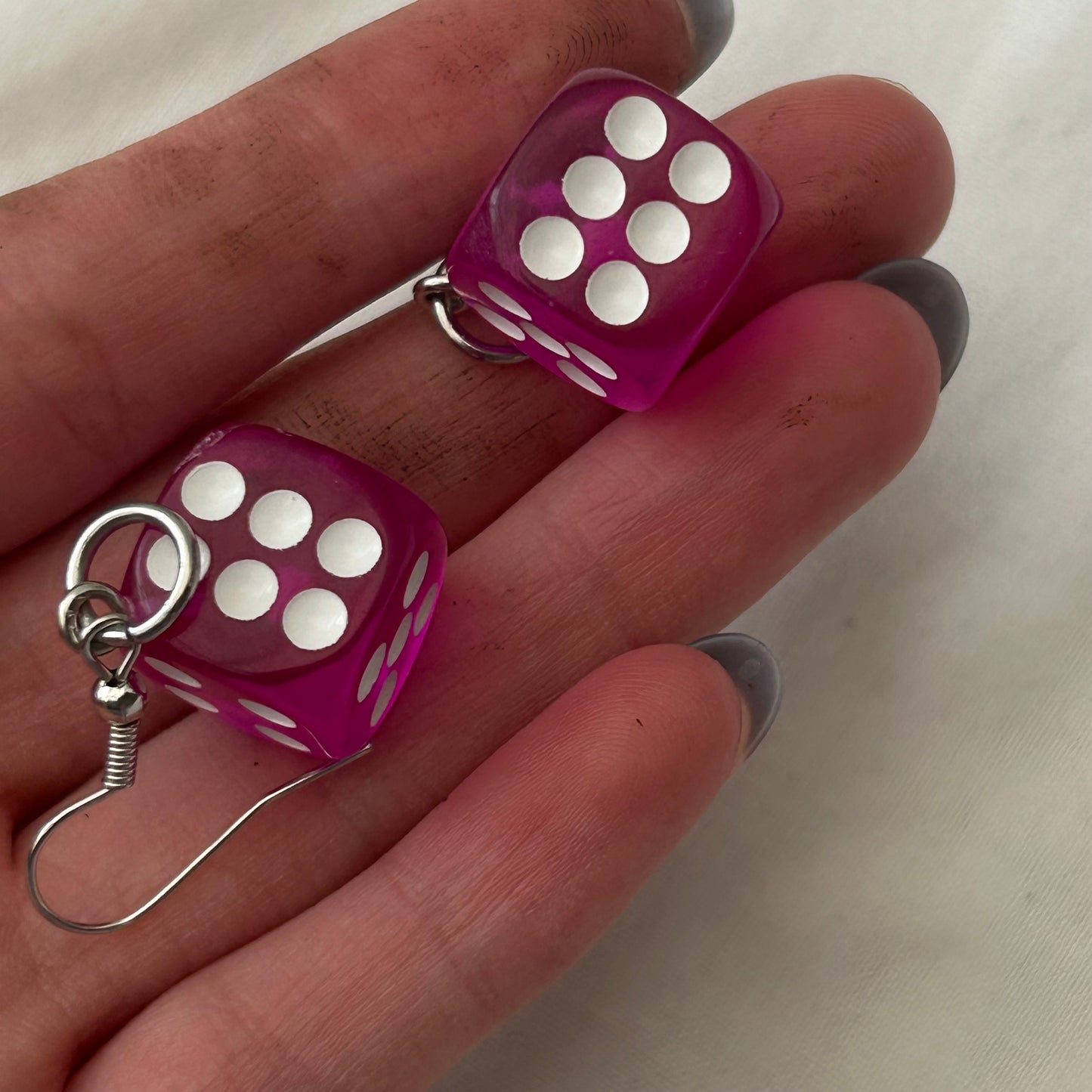 Pink dice earrings