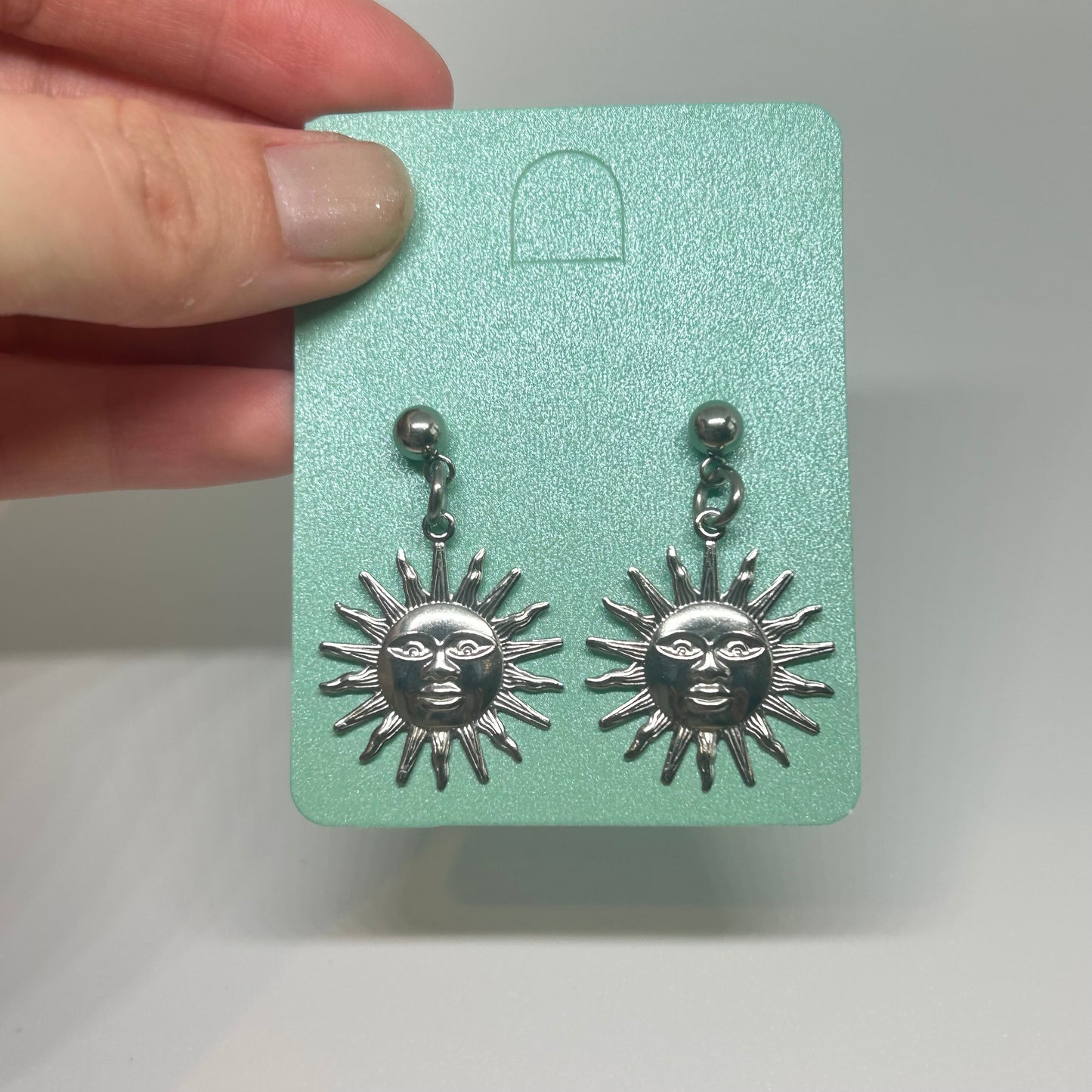 Silver stainless steel stud sun earrings