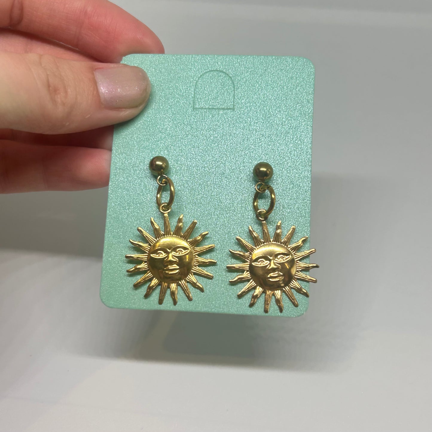 Gold sun stainless steel stud earrings