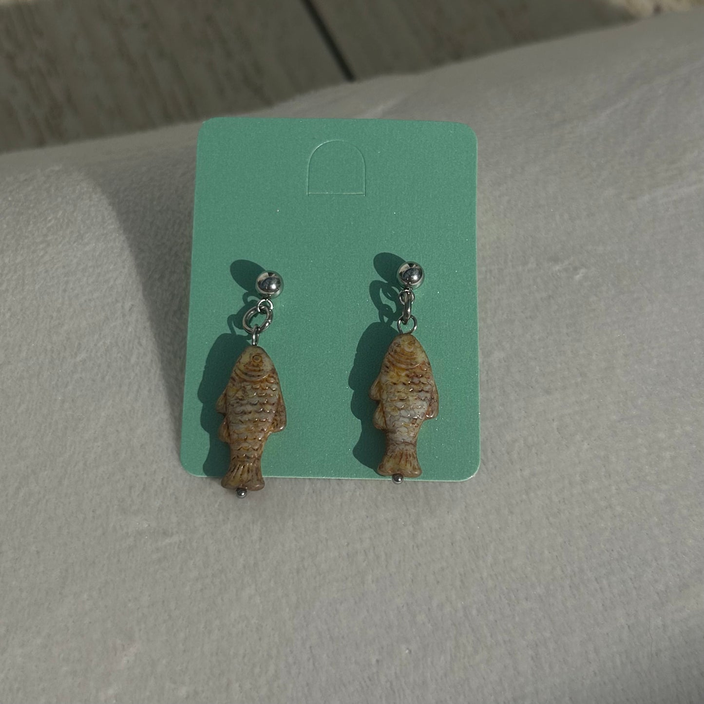 Egyptian stone fish earrings