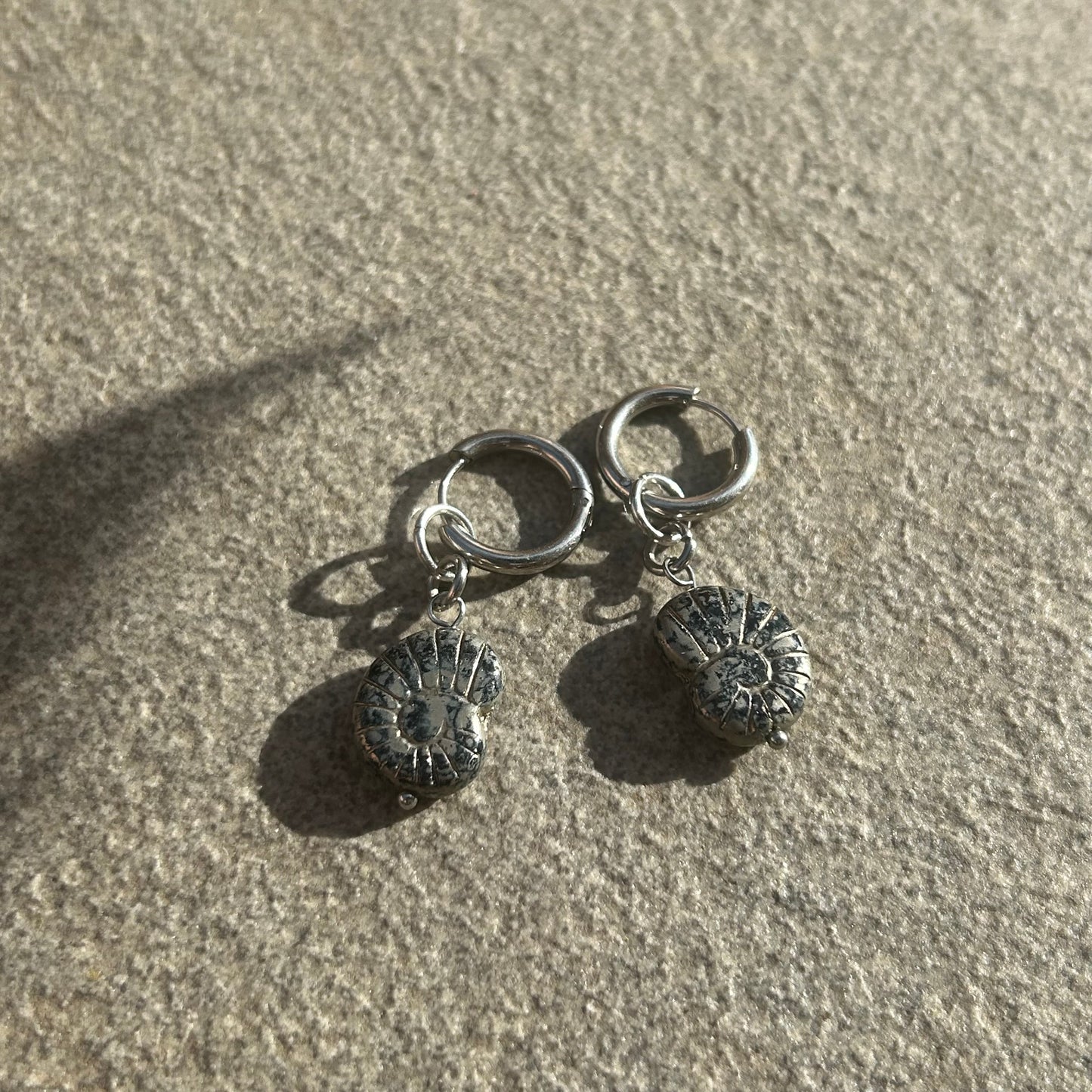 Glass shell beaded hoop earrings