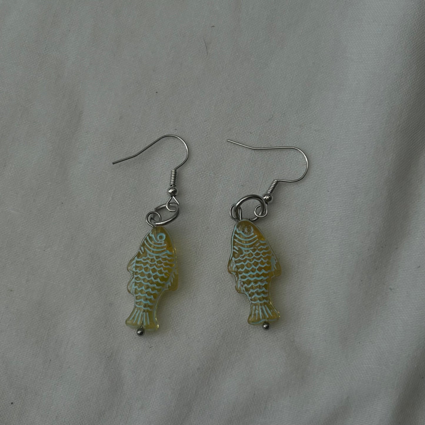 Teal Czech glass fish earrings