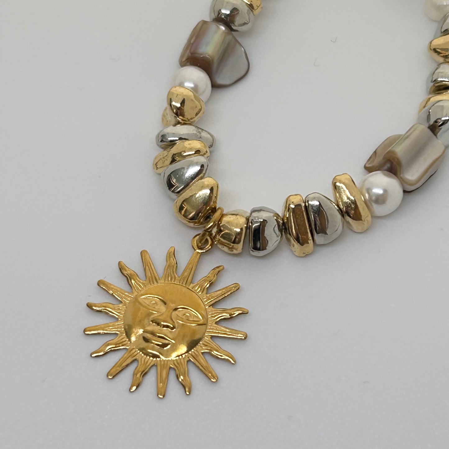 Mixed metal gold & silver beaded necklace