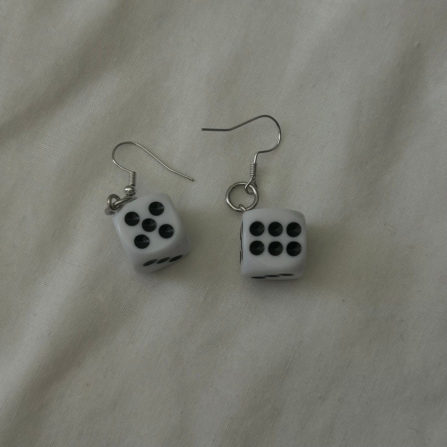 White dice earrings