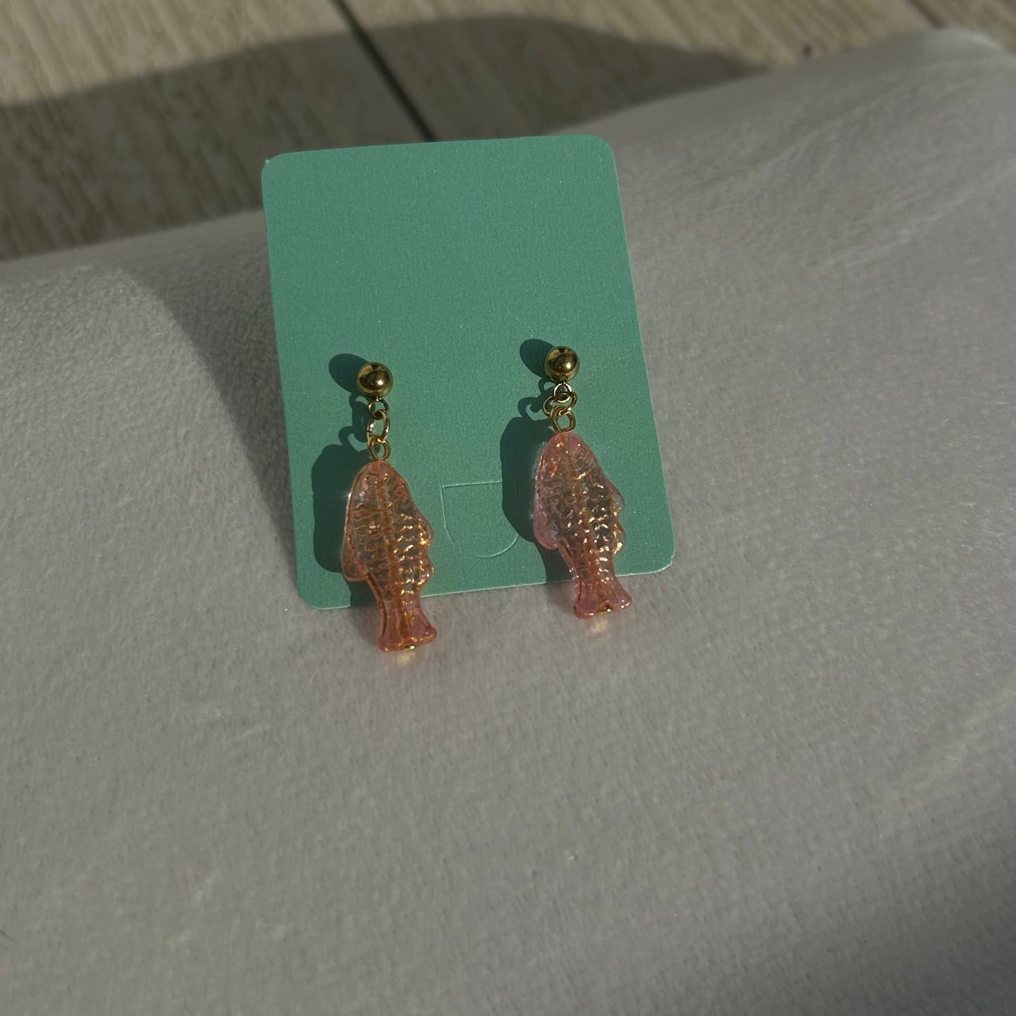 jelly light pink fish earrings