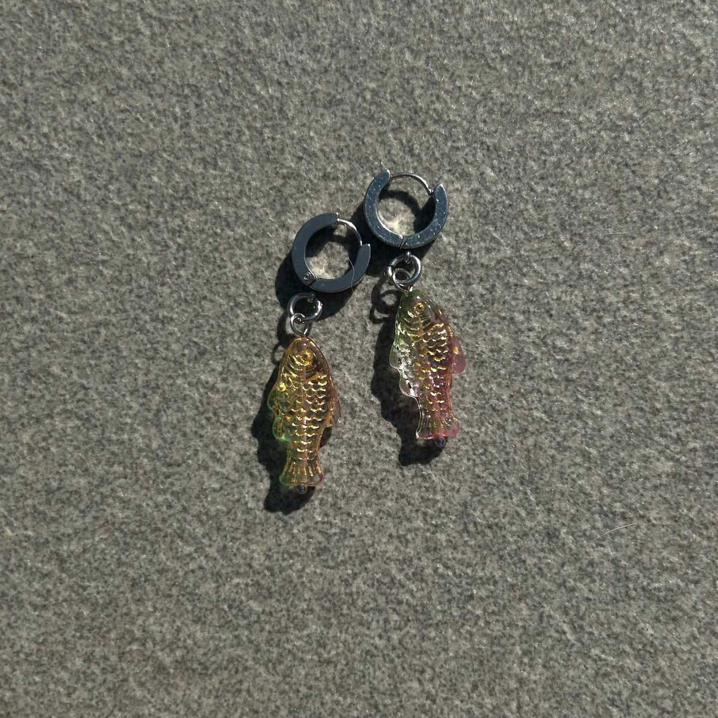 jelly green and pink fish earrings