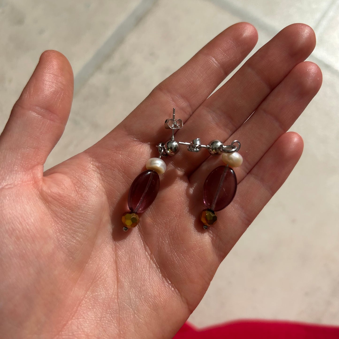 Purple brown and white stud earrings