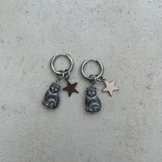 black cat star earrings