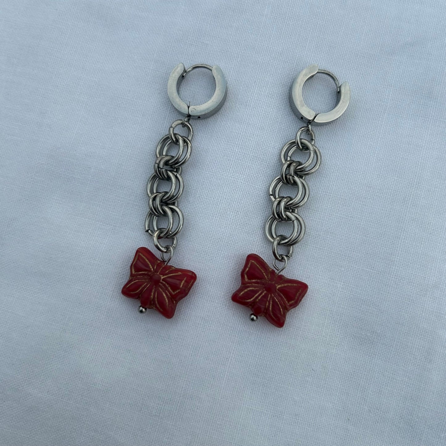 Red butterfly Chainmail earrings
