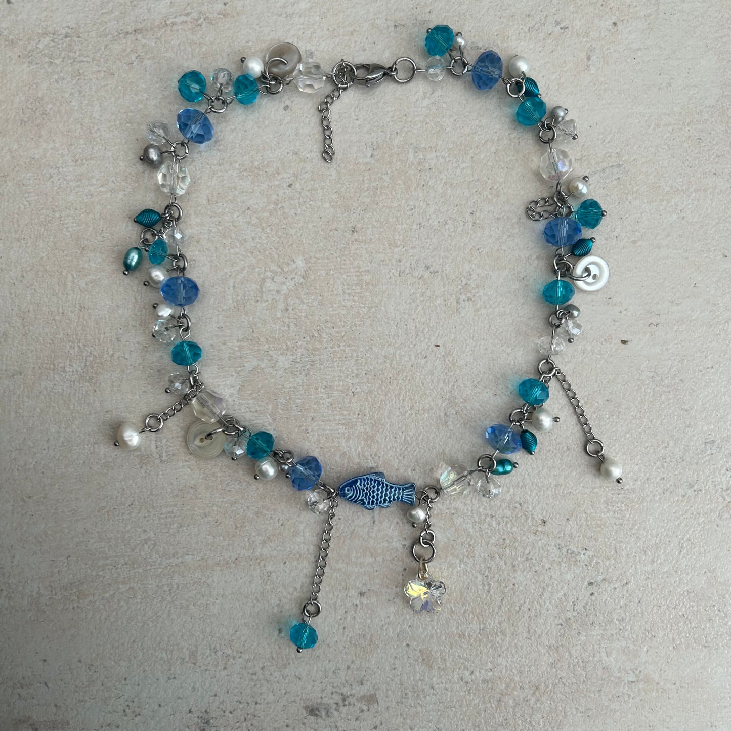 blue glass fish cluster necklace