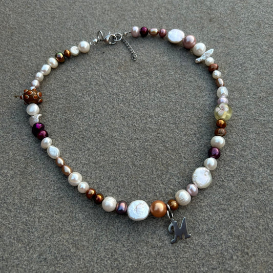 Initial M freshwater pearl necklace