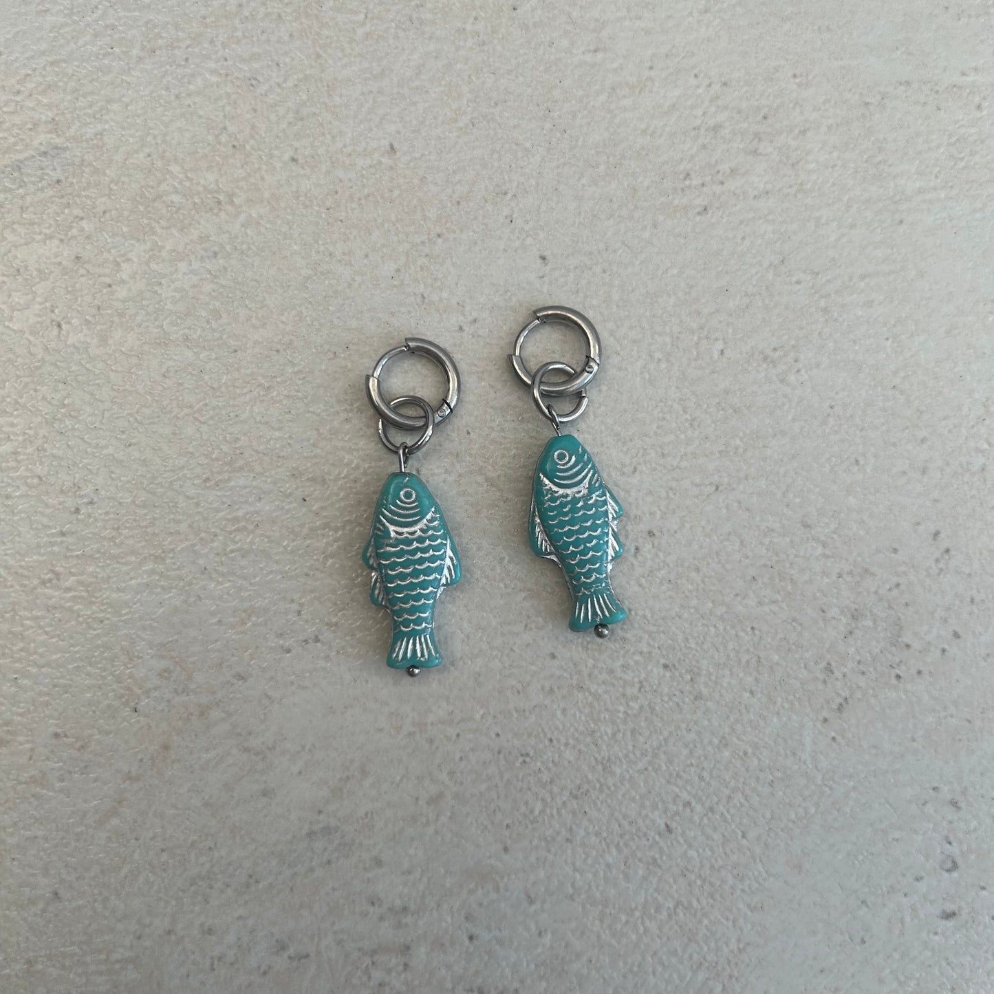 blue & silver small hoops