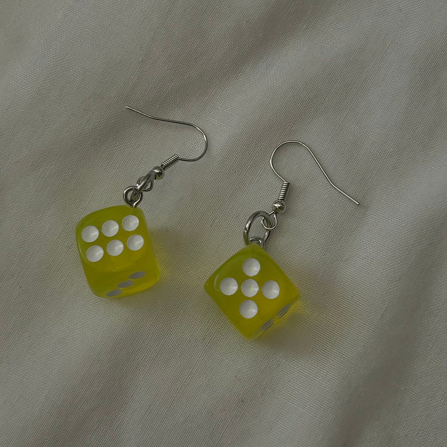 Fluorescent yellow dice earrings