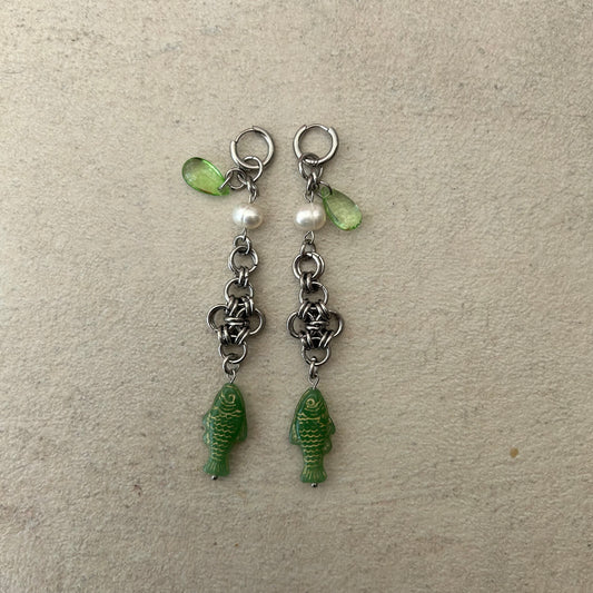 chainmail fish earrings