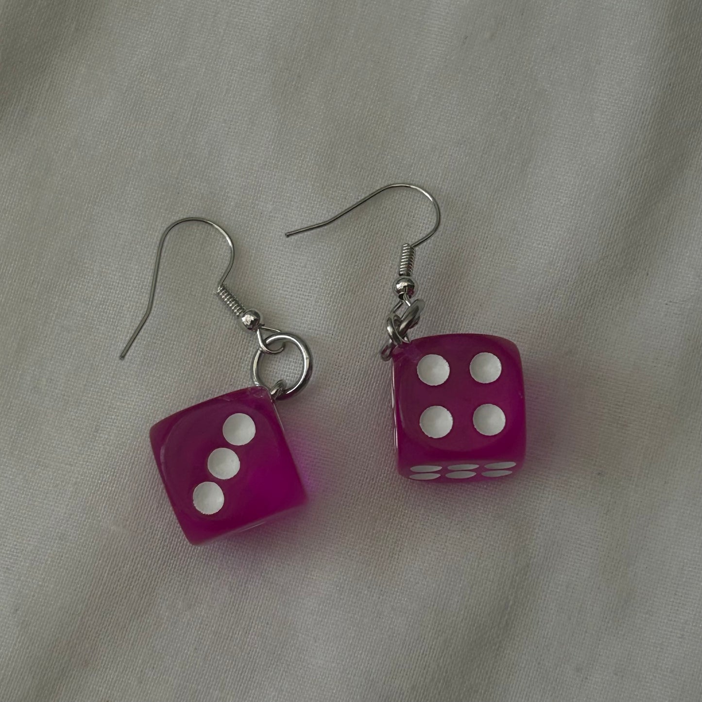 Pink dice earrings