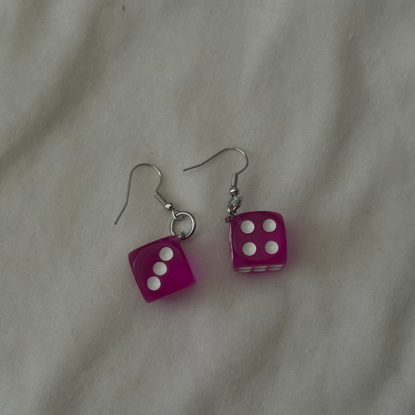 Pink dice earrings