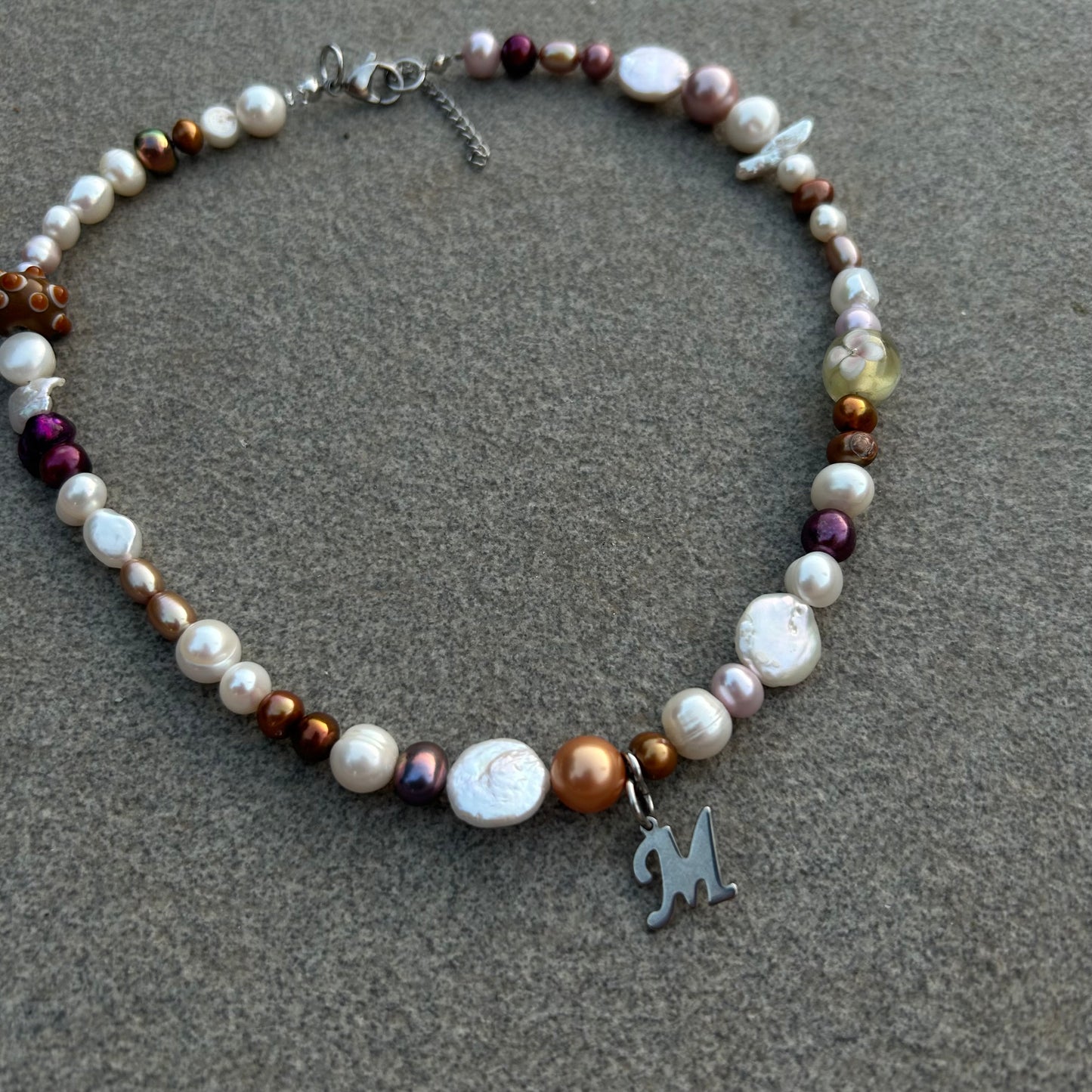 Initial M freshwater pearl necklace
