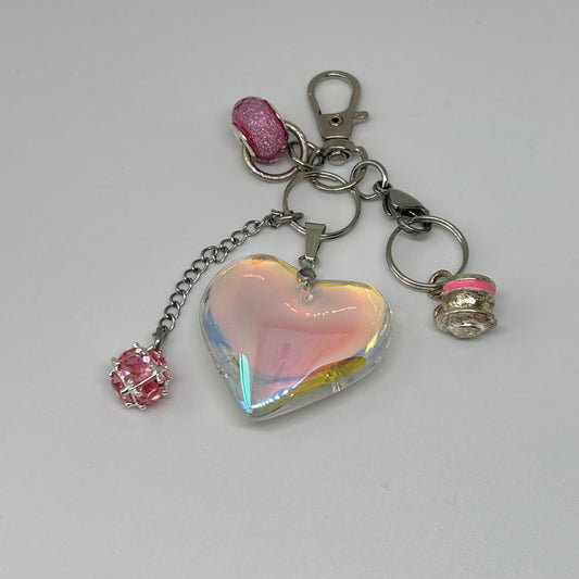 Iridescent heart glass keyring