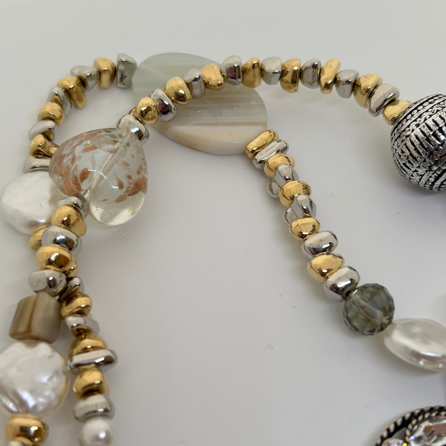 Mixed metal gold & silver heart chunky pendant necklace