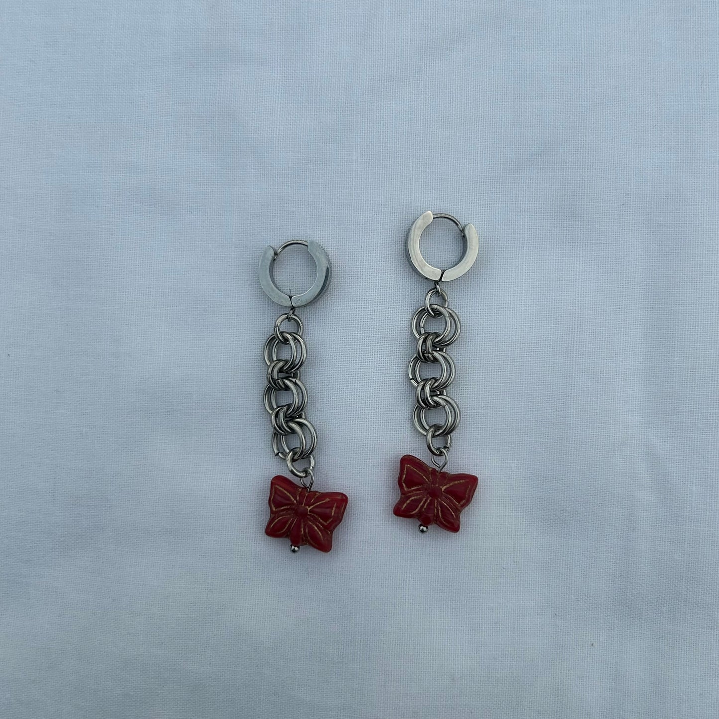 Red butterfly Chainmail earrings