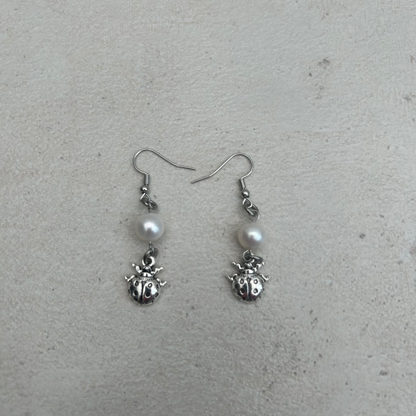 Ladybug freshwater pearl charm earrings