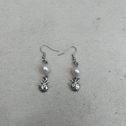 Ladybug freshwater pearl charm earrings