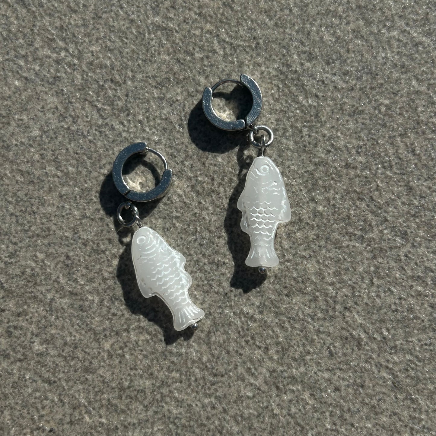 chalk white fish earirngs