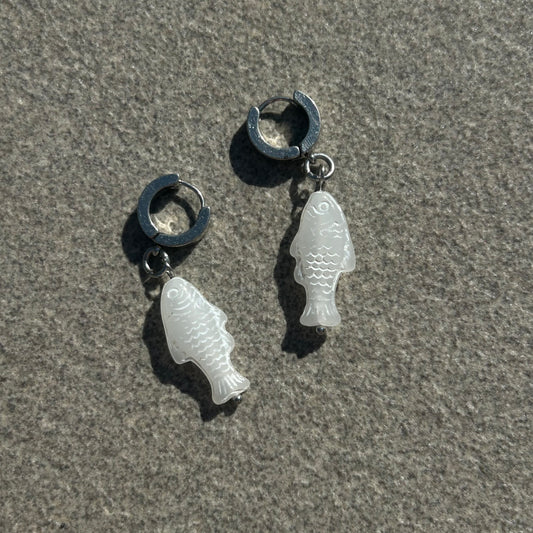 chalk white fish earirngs