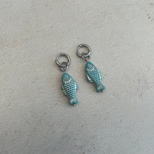 blue & silver small hoops