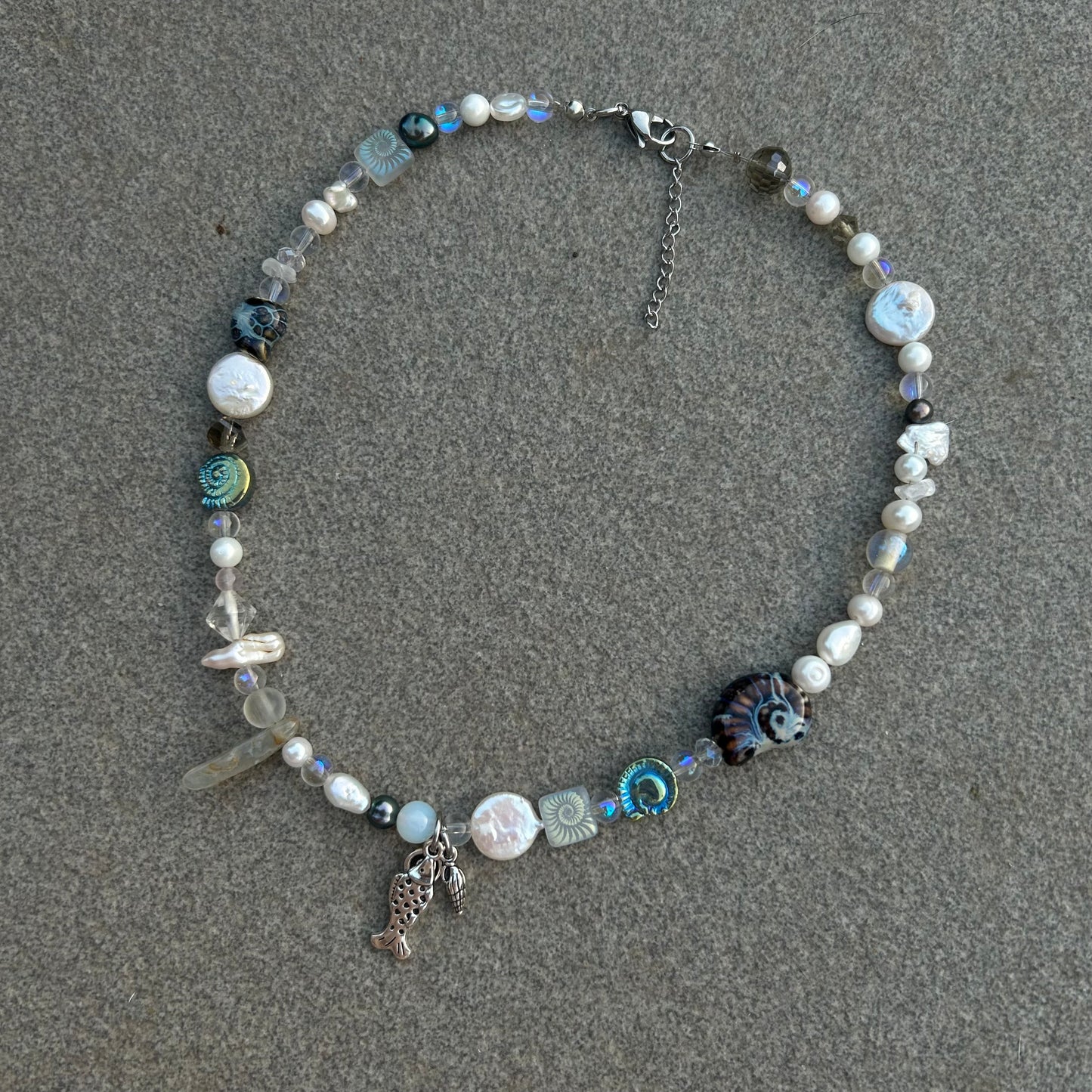 Blue beaded shell necklace