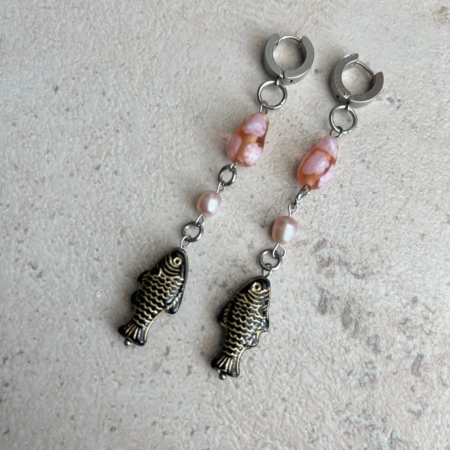 Gold on black dangle earrings