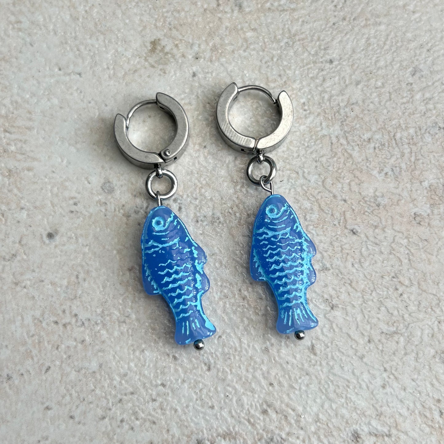 Blue on blue fish earrings