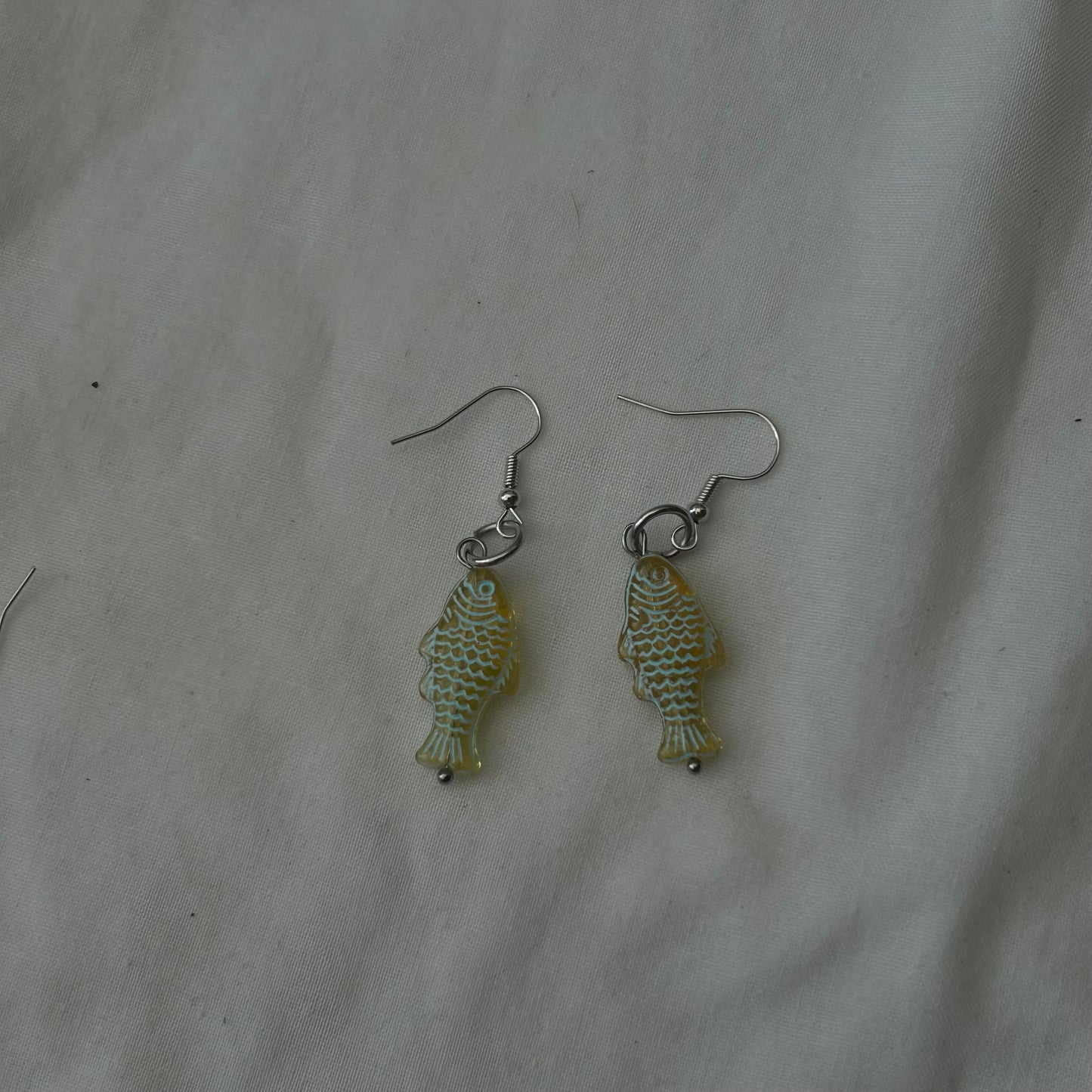 Teal Czech glass fish earrings