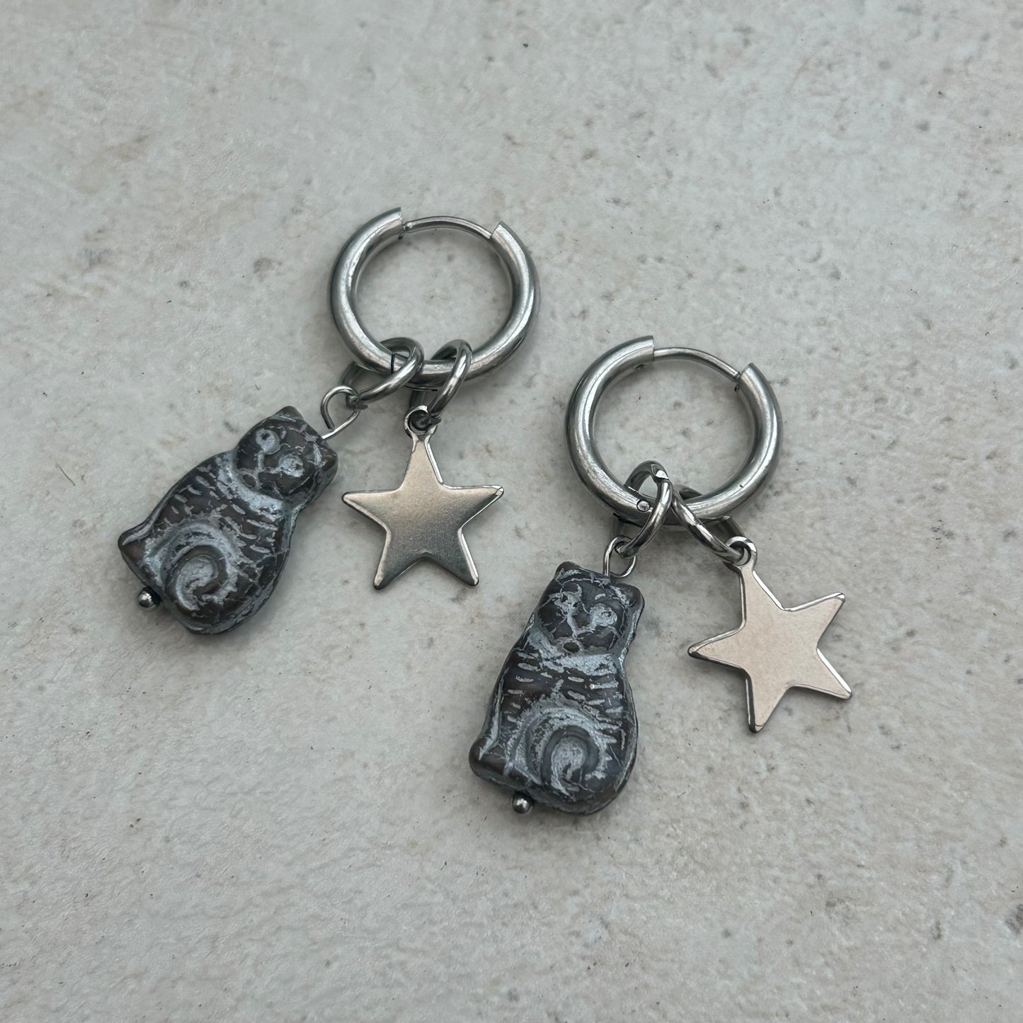 black cat star earrings
