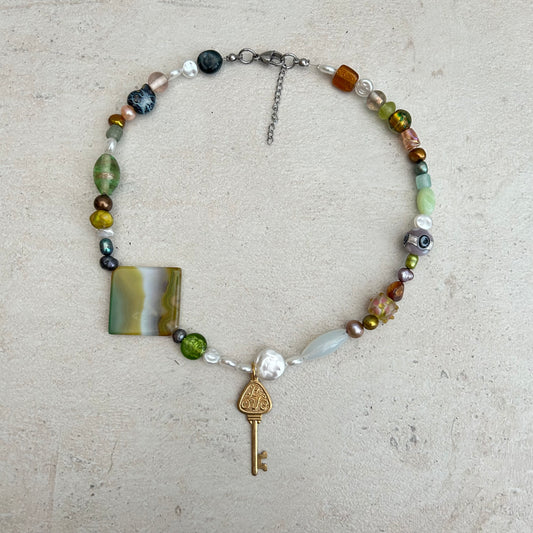 Freshwater pearl beaded key necklace
