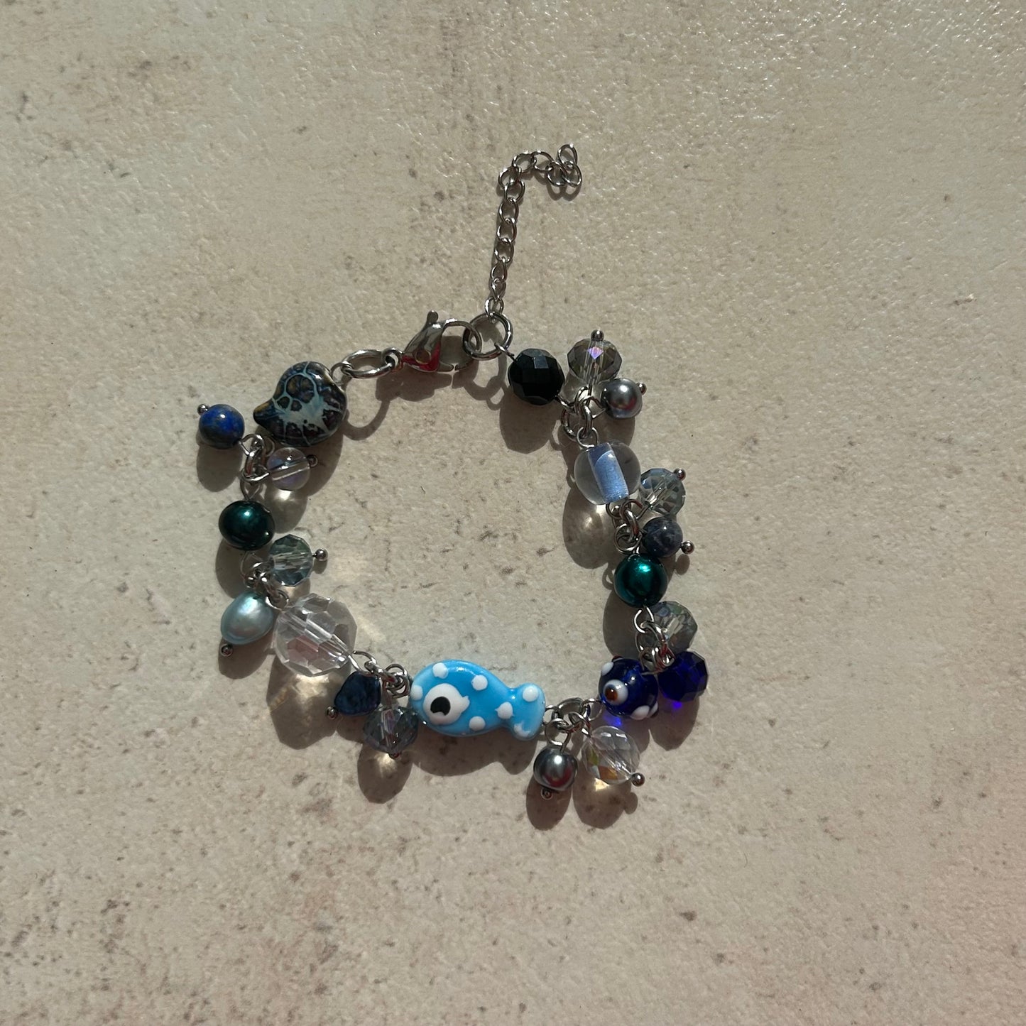 Blue ceramic polka dot fish bracelet