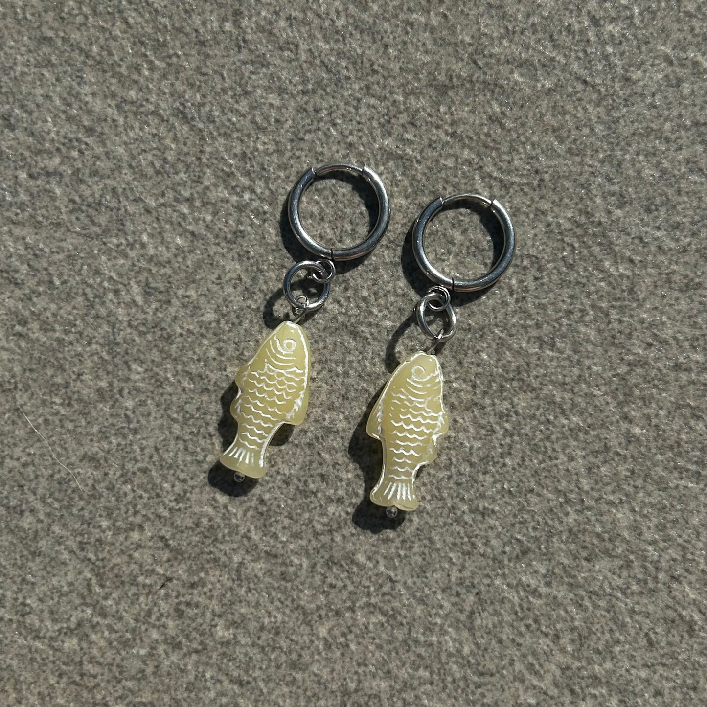 chalk baby yellow fish earrings