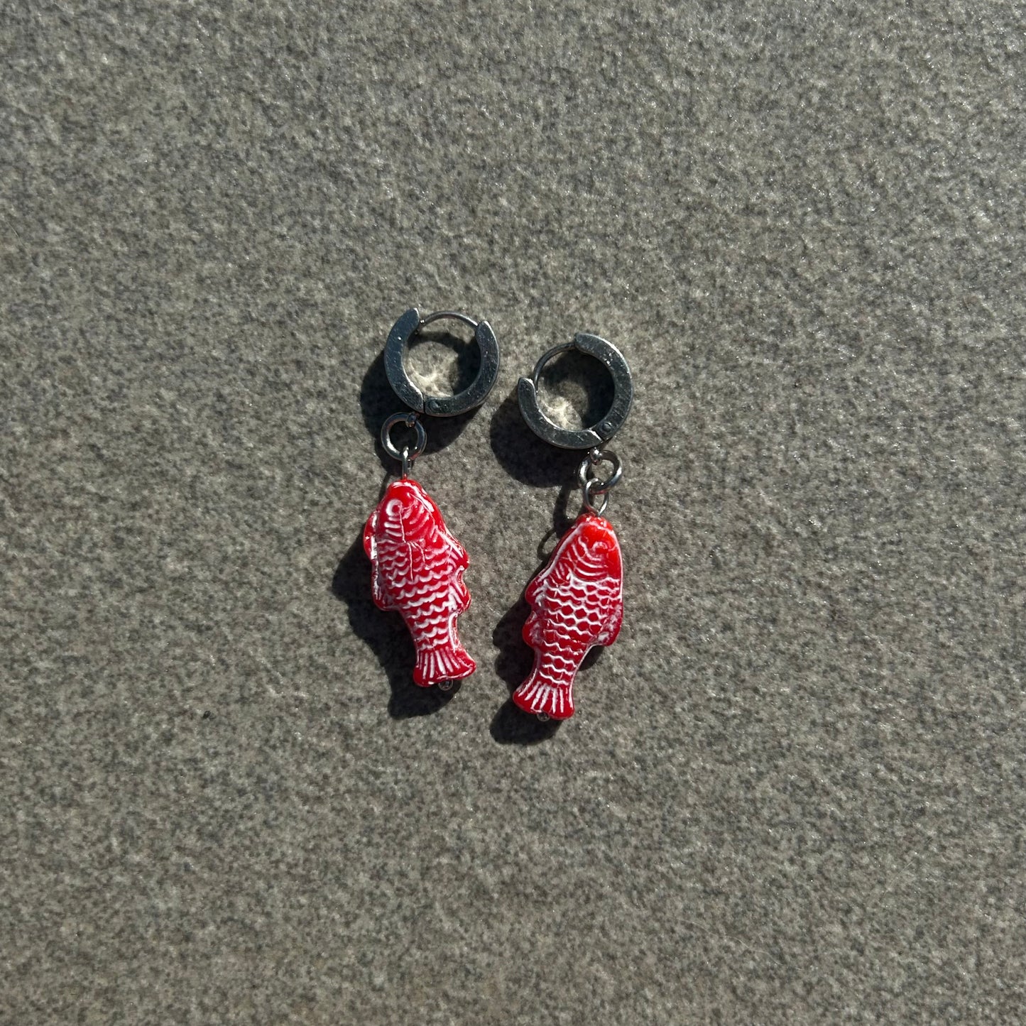 chalk red fish earrings