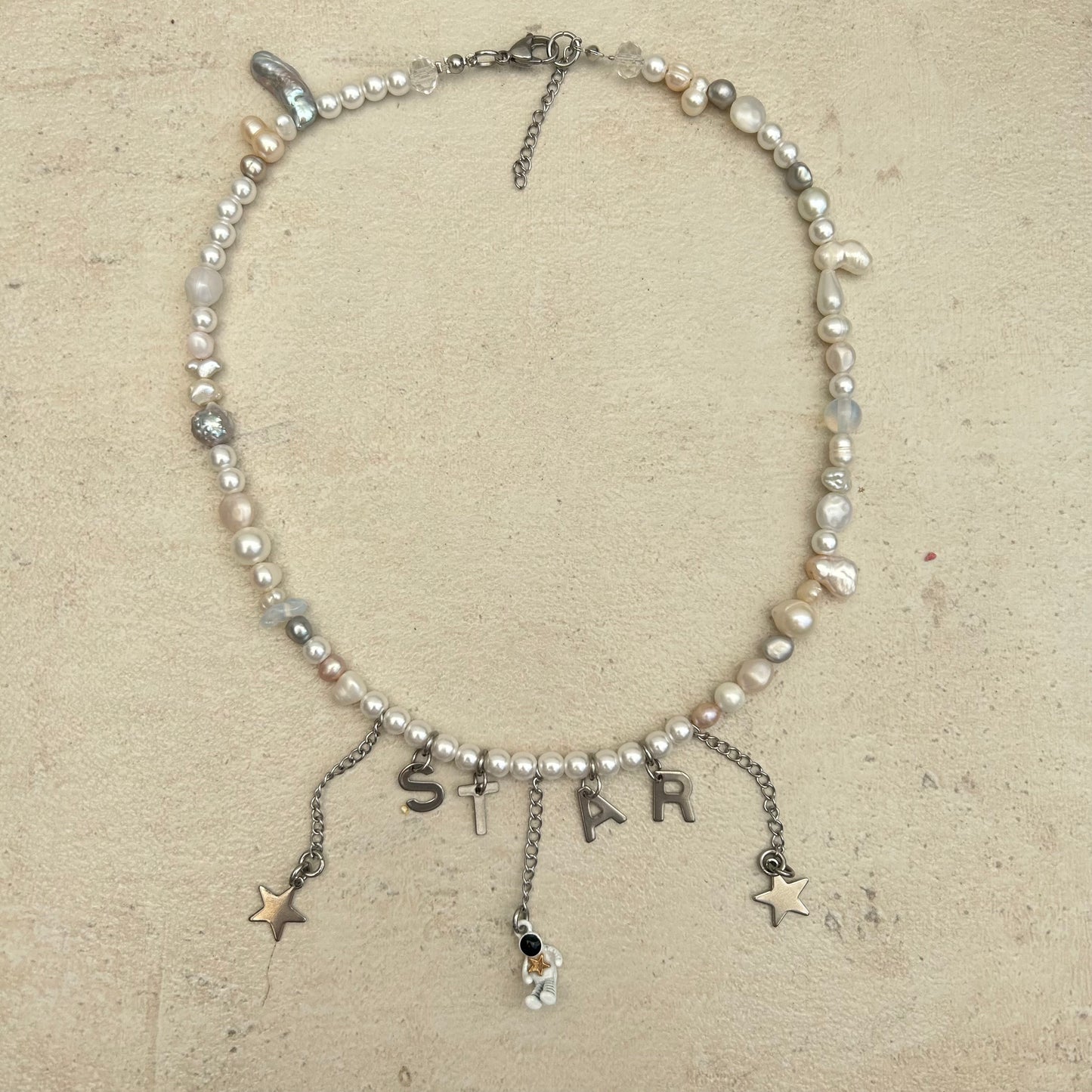 Star stainless steel charm freshwater pearl necklace