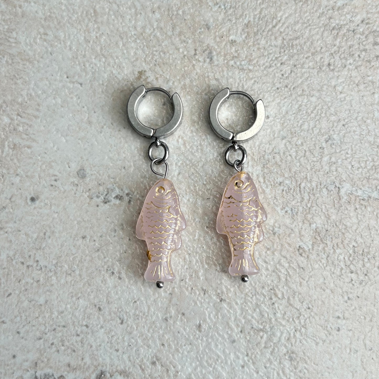 pink salmon huggie earrings