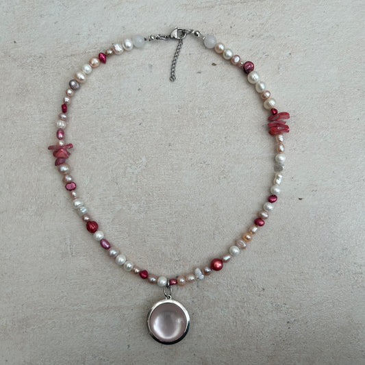 pink and white orb necklace